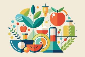 Fruits and vegetables arranged in a circular pattern vector