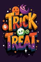 A trick or treat poster features a skull and candy with unique graphics vector
