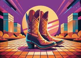 Cowboy boots rest on a tiled floor in a city setting vector
