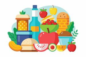 Many types of fruits and vegetables are shown in the illustration vector