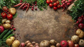 Assorted Fruits and Vegetables Arranged in a Circle photo