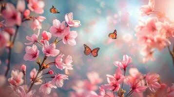 Pink Flowers and Butterfly photo
