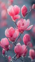 Close Up of Pink Flowers on Tree photo