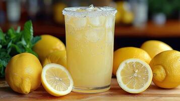 Three Mason Jars Filled With Lemonade on Table photo