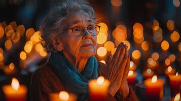Older Woman in Glasses by Candles photo