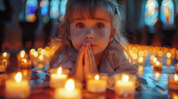 Little Girl Sitting in Front of Candles photo