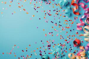Blue Background With Confetti and Streamers photo