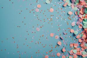 Blue Background With Confetti and Streamers photo