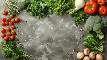 Assorted Fruits and Vegetables Arranged in a Circle photo