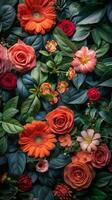 A Bunch of Red Roses With Green Leaves photo