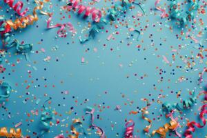 Blue Background With Confetti and Streamers photo