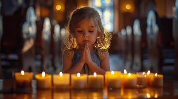 Young Girl Standing In Front Of Candles photo