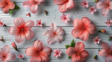 Pink Flowers on White Wall photo