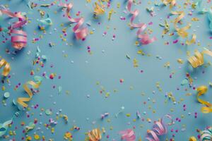 Blue Background With Confetti and Streamers photo