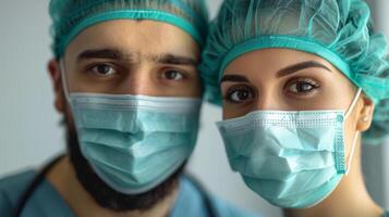 Man and Woman Wearing Surgical Masks photo