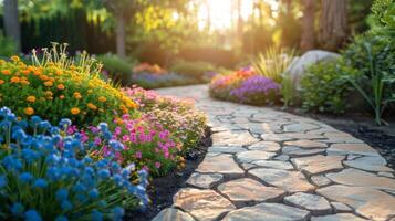 Vibrant Flower Garden With Rocks photo