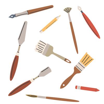 Paintbrushes set. Different paint brushes types. Set of hand drawn tools. illustration in a flat style.