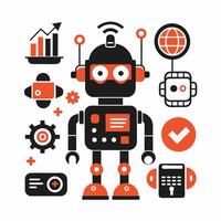 A robot with headphones surrounded by different icons vector
