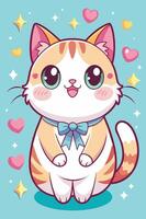 A cartoon illustration of a cat wearing a bow tie and surrounded by hearts vector