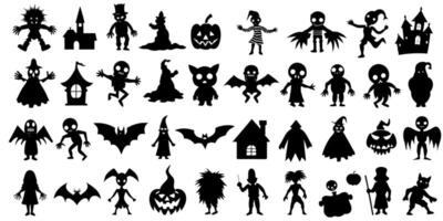 Silhouettes of halloween characters on white background vector