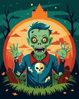 A cartoon drawing of a zombie wearing a tshirt with a skull design vector
