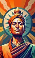 Artistic Representation of Indian Sage with Ashoka Chakra vector
