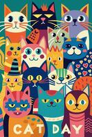 Cats standing next to each other on green background vector