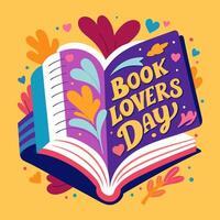 An illustration of an open book with book lovers day written on it vector