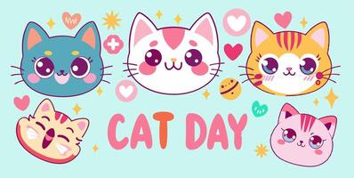 Several cats are seated closely on a blue surface vector