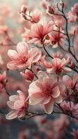 Close Up of Pink Flowers on Tree photo