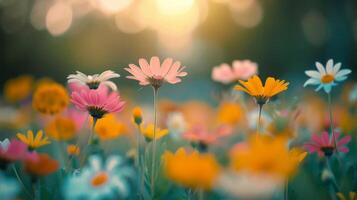 Colorful Wildflowers Blooming in a Spring Meadow photo