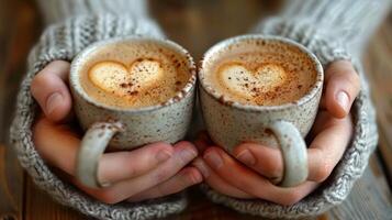 Two Hands Holding Two Cups of Hot Chocolate photo