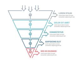 Funnel diagram with 5 elements vector