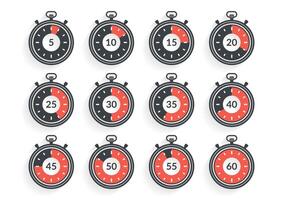 Stopwatch with different time, flat design vector