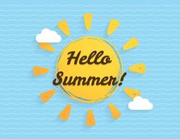 Hello Summer - the sun with clouds on blue background vector