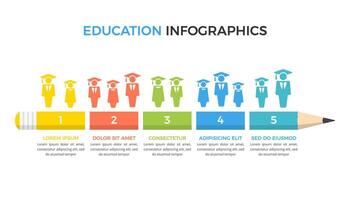 Pencil divided on five parts with place for numbers and text, education infographics template vector