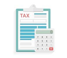 Tax form on clipboard and calculator, tax declaration vector