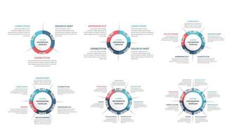 Circle diagram templates set - 3, 4, 5, 6, 7 and 8 elements, circle infographics vector