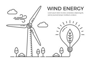 Wind energy concept - wind turbine with lightbulb vector