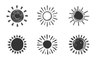 6 Hand drawn suns on white background vector