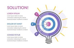 Solution concept with target with 3 arrows and hand drawn bulb vector