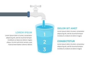 Glass with water divided on three parts with place for numbers and text vector
