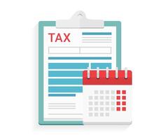 Tax form on clipboard and calendar, tax declaration vector