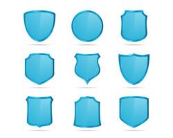 Set of 9 blue shields on white background vector