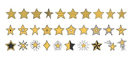 Yellow hand drawn doodle stars vector