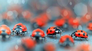Many Ladybugs Crawling on a Surface in a Sunlit Environment photo