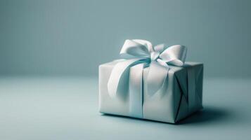 Elegant Mint Green Gift Box Tied With a Light Blue Ribbon photo