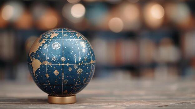 Decorative Globe on Table With Blurred Background Lights photo