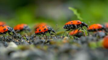 Many Ladybugs Crawling on a Surface in a Sunlit Environment photo