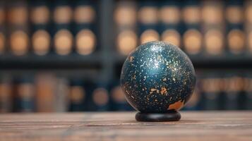 Decorative Globe on Table With Blurred Background Lights photo